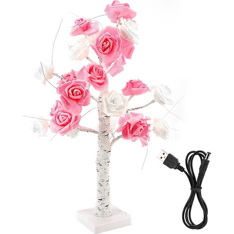 Guirlande Lumineuse Décorative - Arbre À Fleurs De Rose Avec 24 LED - Charge USB - Sans Piles - Pour Intérieur Et Fêtes (1/5)