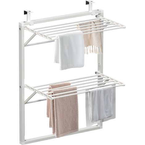 VOUNOT® Tendedero de Pared Plegable de Doble Nivel, Blanco