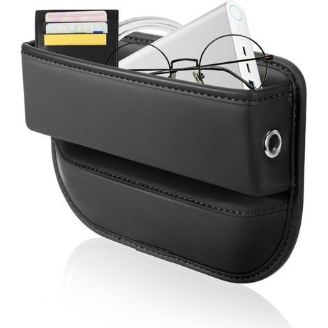 Organisateur de voiture, espace de rangement pour siège de voiture, poche de console de siège avant en cuir PU pour téléphone portable, clés, cartes (noir, 1 pièce) (1/5)