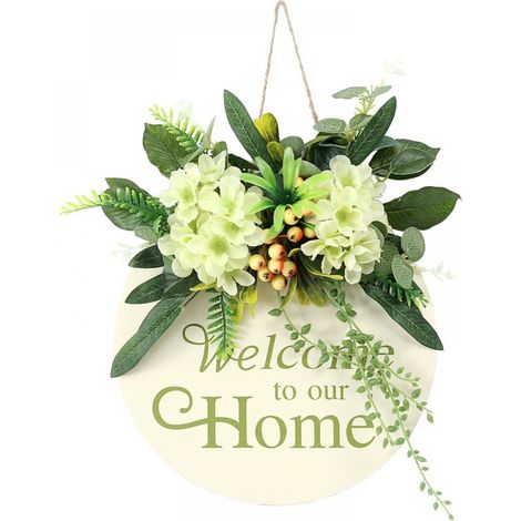 Panneau Numéro De Maison En Bois Avec Fleurs Artificielles - Décoration Murale Mint Vert Pour Extérieur Et Intérieur - 1 Pièce (1/5)