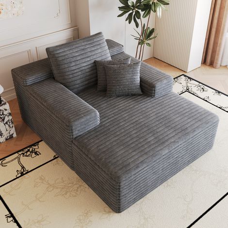 Divano chaise longue 115 x 159 x 60 cm in tessuto a coste grigio scuro senza montaggio HAVRYA (1/5)