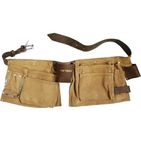 Ceinture Couvreur - Cuir Suédé - 11 Poches - Pour Travaux Construction Rénovation - 60 x 22 cm - 900 g
