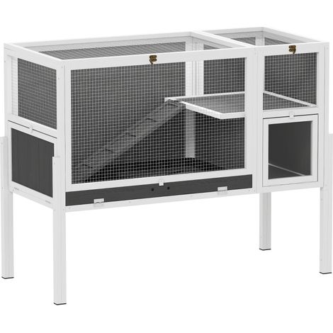 Kleintierstall – Käfig für Kaninchen und Meerschweinchen – Erhöhtes Design aus Holz und Metall – 120 x 53 x 93 cm – Grau