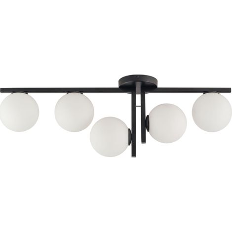 Plafonnier noir 5 globes verre blanc G9 Andy Sigma