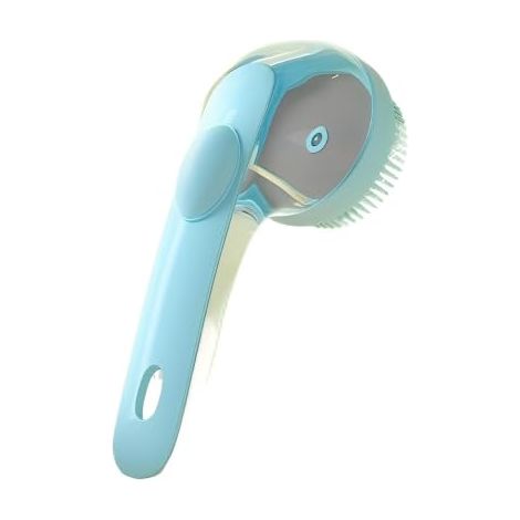 Brosse de bain 3 en 1 pour animaux avec distributeur de shampoing, poils en silicone souple et outil de massage, manche ergonomique, pour chiens et chats, bleue (1/5)