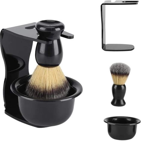 Kit de rasage 3 en 1 pour homme avec support de rasage, bol à savon, blaireau en poils de blaireau pour homme, père, mari, petit ami, cadeau (1/5)
