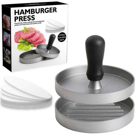 Kit d'accessoires pour plancha professionnelle : presse à bacon et moule à hamburgers (1/4)