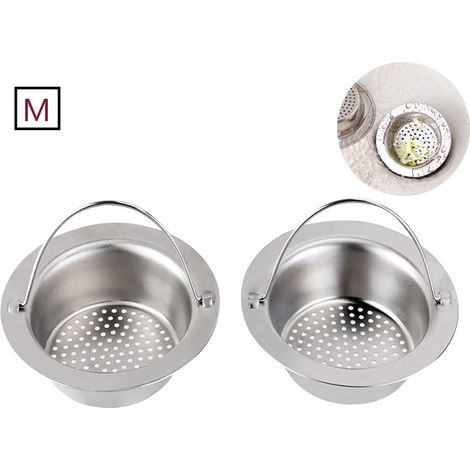 Passoire d'évier portable en acier inoxydable (2 pièces), bouchon de vidange pour évier de cuisine familial (grand modèle) (1/5)