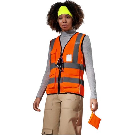 Arbeitsweste Damen mit Reißverschluss und Taschen, Warnweste Laufweste XXL Orange (1/5)