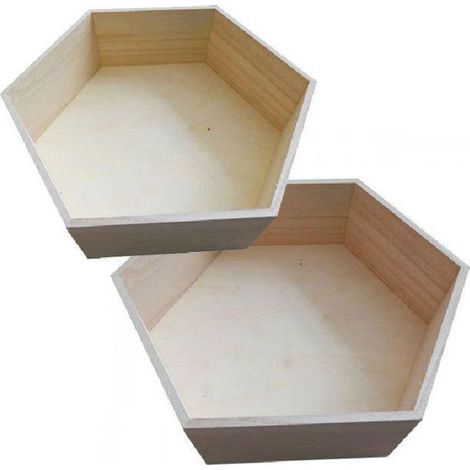 2 étagères hexagonales en bois 36 x 31 cm et 39 x 34 cm