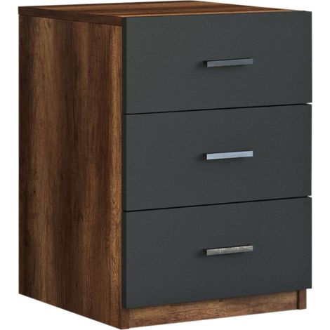Kommode Trecate, 3 Schubladen, Schiebeöffnung, Schließsystem, 45x47x62h cm Anthrazit Schwarz