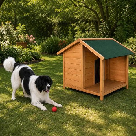 Niche en bois pour chien avec terrasse - Taille XL (1/5)