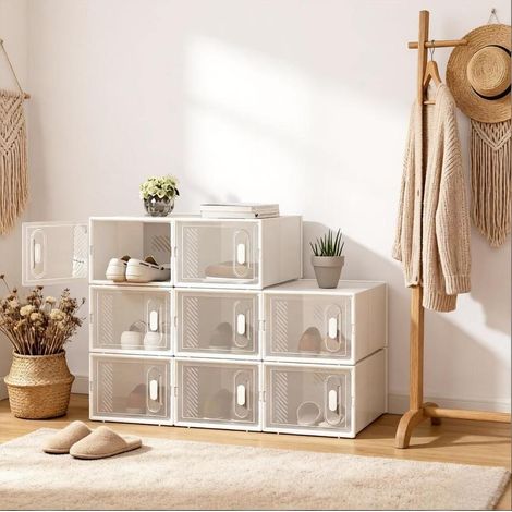 Boîte à chaussures empilable transparente et blanche 50x35x75 cm avec rangement FloraGrace (1/5)