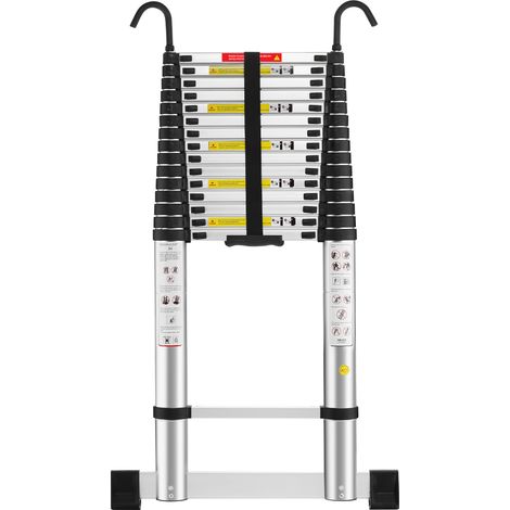 Teeno – Échelle télescopique en aluminium 6,2 m – Charge 150 kg – Barre stabilisatrice et crochets amovibles – Marchepieds antidérapants (1/5)