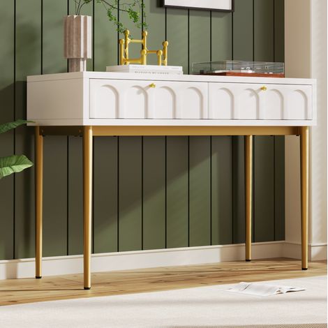 Schminktisch 100x45x76.5 cm Creme-Weiß Holzwerkstoff und Metall mit 2 Schubladen (1/5)