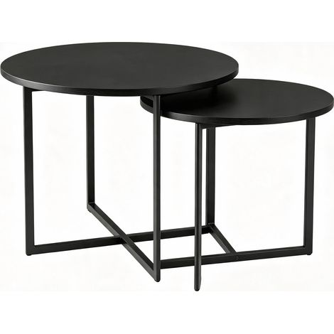 Set de 2 mesas auxiliares de madera y metal estilo industrial HOMVRA (1/5)