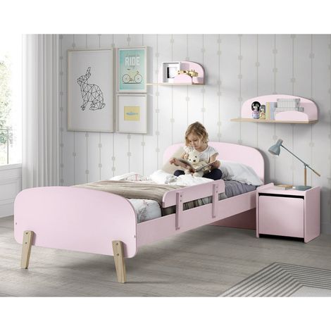 BODHI PINK - Lit 90x200cm avec Barrière + Chevet + Etagères (1/5)