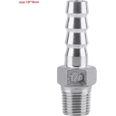 Raccord fileté mâle pour tuyau d'arrosage, connecteur à embout cannelé en acier inoxydable 304 (1/8" x 8 mm) (1/5)