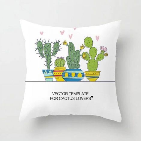 Taie D'oreiller - Coton Linen - Imprimé Cactus - Double Face - Pour Canapé Chaise Bureau Lit Voiture - 40x40 cm (1/5)