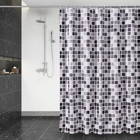 Rideau de Douche Séchage Rapide, Rideau de Douche Tissu Polyester Imperméable Lavable en Machine, Rideaux Salle de Bain Semi-Transparent avec 12 Crochets 180 x 200cm Mosaïque (1/4)