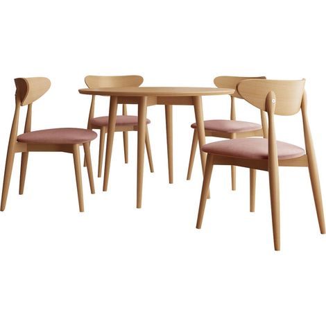 Conjunto de mesas y sillas para comedor Racine 124, Magic Velvet 2258 + Marrón, 76x0x0cm, Diámetro: 100, Número de asientos: 4, Estilo: Contemporary
