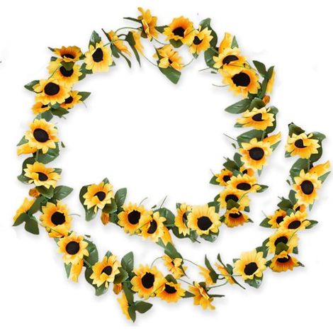 Fleurs de tournesol artificielles - Guirlande de 3 fleurs - 2,4 mètres de long - Décoration artificielle - Matériau écologique - Tournesol à tige flexible (1/5)