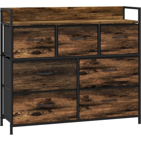 Buffet industriel avec 7 tiroirs en tissu, cadre acier, marron, 98x29x85 cm (1/5)