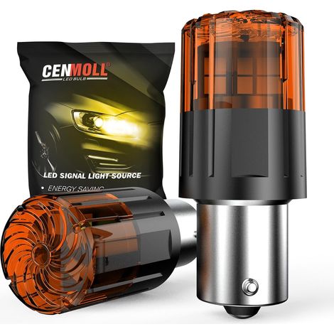 P21W LED Bulb Amber Yellow 3200LM 12V-24V 1156 BA15S 382 P21W Replacement Bulbs for Backup Reverse Turn Signal Parking DRL Daytime Running Lights Pack of 2 (1/5)