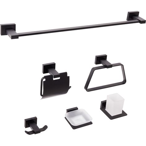 Conjunto de 6 accesorios de baño estilo moderno de aluminio con vaso y jabonera negro Riohacha