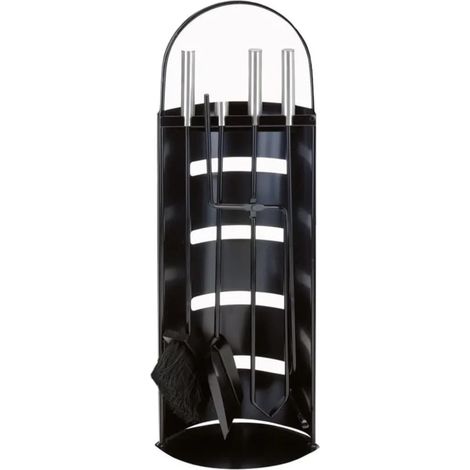 Valet de cheminée métal noir 5 pièces Outils feu bois 65 cm (1/2)