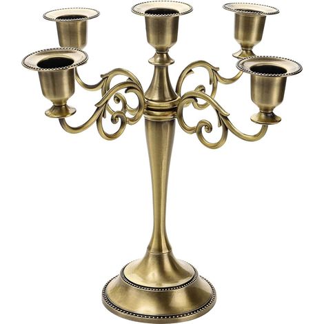 Candélabre à 5 bras, porte-bougie en bronze antique, pour bougeoirs coniques (1/5)