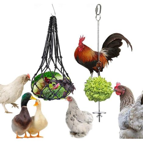 Brochettes de poulet en acier inoxydable, porte-fruits et légumes, porte-fruits, jouets de poulet à suspendre, accessoires avec sac en filet, 2 pièces