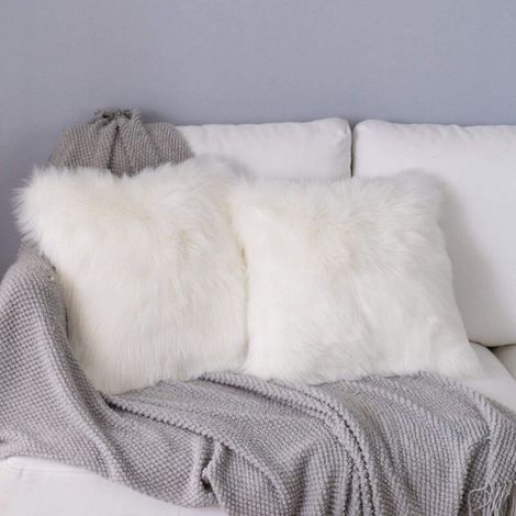 Ineasicer 2-teiliger Kissenbezug aus Kunstfell, luxuriös, dekorativ, für Sofa, Schlafzimmer, Bett, superweicher Plüsch, mongolischer Kissenbezug (2 Stück, weiß, 45 x 45 cm)