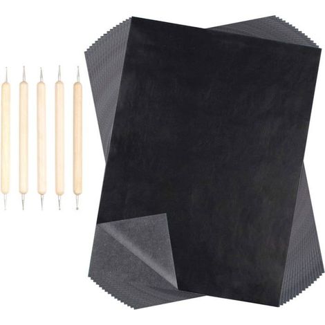 200 Feuilles Papier De Transfert En Carbone, Papier Calque Avec 5pcs Stylets De Gaufrage Papier De Copier Papier Carbone - A4, Noir