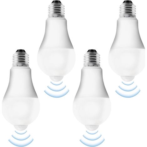 Pack de 4 Ampoules LED E27 Avec Détecteur de Mouvement : Lampe PIR 15W Blanc Froid 6500K, Capteur de Lumière, Économie d'Énergie Pour Couloir, Garage, Escaliers, Balcon (1/5)