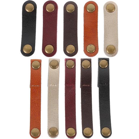 Lot de 10 attaches universelles en cuir pour câbles d'écouteurs, couleurs assorties, pour une gestion optimale des câbles.-M