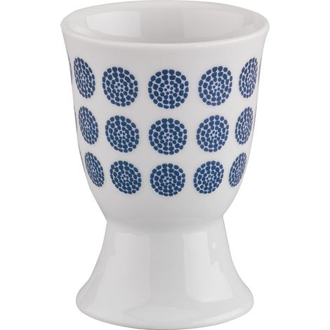 Huevera Cilio Amici, de porcelana, 5 x 7 cm de diámetro, con lunares azules. (1/2)