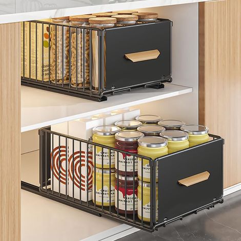 Tiroir Coulissant Cuisine avec Adhésif Coulisse, Plateau Tiroir Coulissant Organisateur rangement Placard Cuisine pour ranger Épices Vaisselle (2 pièces（24L×40P×18H cm）) (1/5)