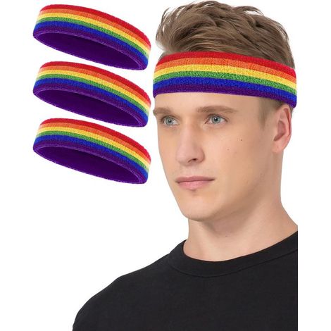 4-teiliges Set Regenbogen-Sportstirnbänder, schweißableitendes Frottee, elastisch und atmungsaktiv, Unisex. (1/2)