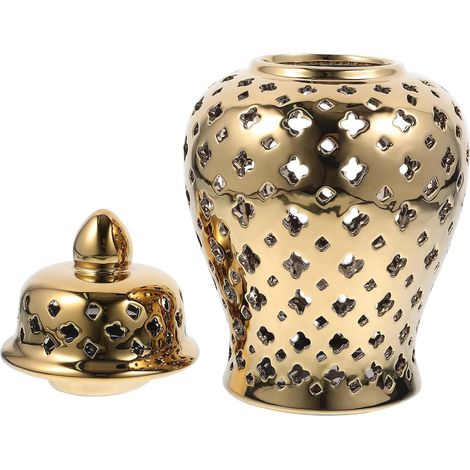 Vase Céramique Creux Doré Pot Décoratif Élégant pour Fleurs Artificielles et Plantes Accessoire Maison pour Salon et Entrée (1/5)