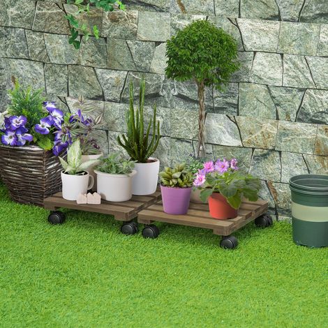 Set di 2 supporti quadrati per piante, portavasi su ruote, supporti per vasi da fiori, per uso interno ed esterno