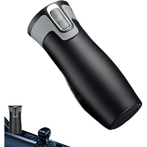 Bouteille d'eau isotherme en acier inoxydable - Gobelet de voiture - Ouverture facile - Pour boissons chaudes et froides - 1 pièce (noire) - 420 m (1/5)