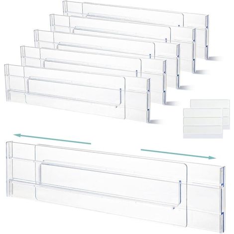 6 Pièces Séparateur Tiroirs Réglable Organisateur de Tiroir Transparent pour Vêtements Coiffeuse Garde-robe Cuisine Taille 27,5-52cm (1/5)