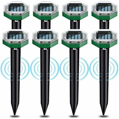 Juego de 8 piezas de repelente ultrasónico solar para topos, resistente al agua IP65, apto para usar en jardines, patios y céspedes para repeler topos. (1/4)