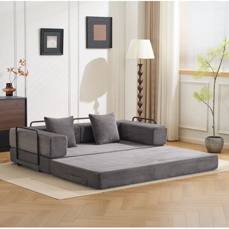 Canapé convertible de sol en velours côtelé gris foncé avec accoudoirs et coussin (1/5)