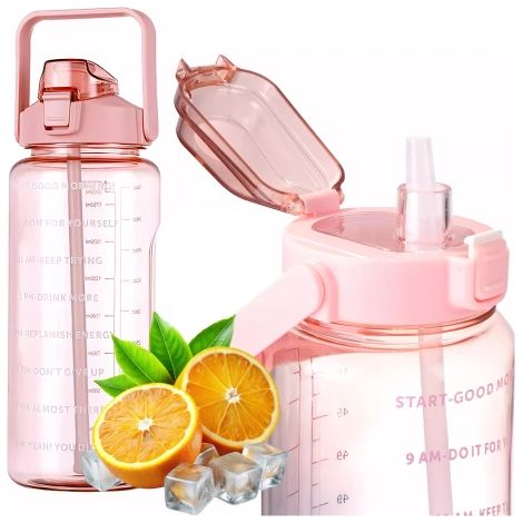 Botella grande Alogy MotivHydro para bebidas, vaso medidor motivacional de 2 l (2000 ml), color rosa. (1/4)