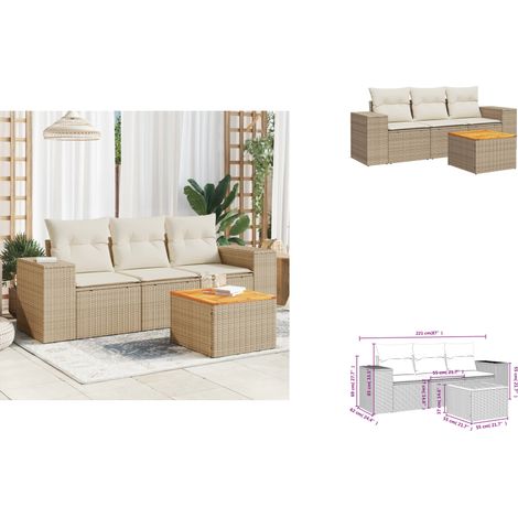 Salon de jardin avec coussins 4 pcs beige résine tressée - Ensemble Salon De Jardin - Meuble Extérieur - Résine Tressée - Rotin Synthétique - Fauteuil Jardin (1/3)