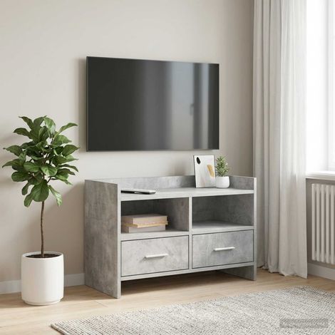 Meuble TV avec 2 tiroirs et 2 étagères, gris béton, bois d'ingénierie, 71,5 x 33 x 47 cm - PANGIVO (1/5)