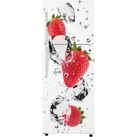 Stickers Frigo - Fraises - 65x150 cm - Idéal pour frigo 55x150 cm - Adhésif BRILLANT (1/2)