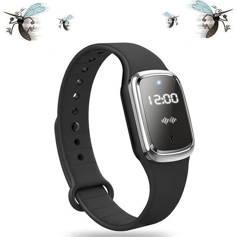 Mosquito Pro,Anti Moustique,Bracelet Anti Moustique,Bracelet Répulsif Anti-moustiques Ultrasonique,Montre Bracelet Electronique Anti Moustique,Pour Intérieur Et Extérieur,Noir (1/5)